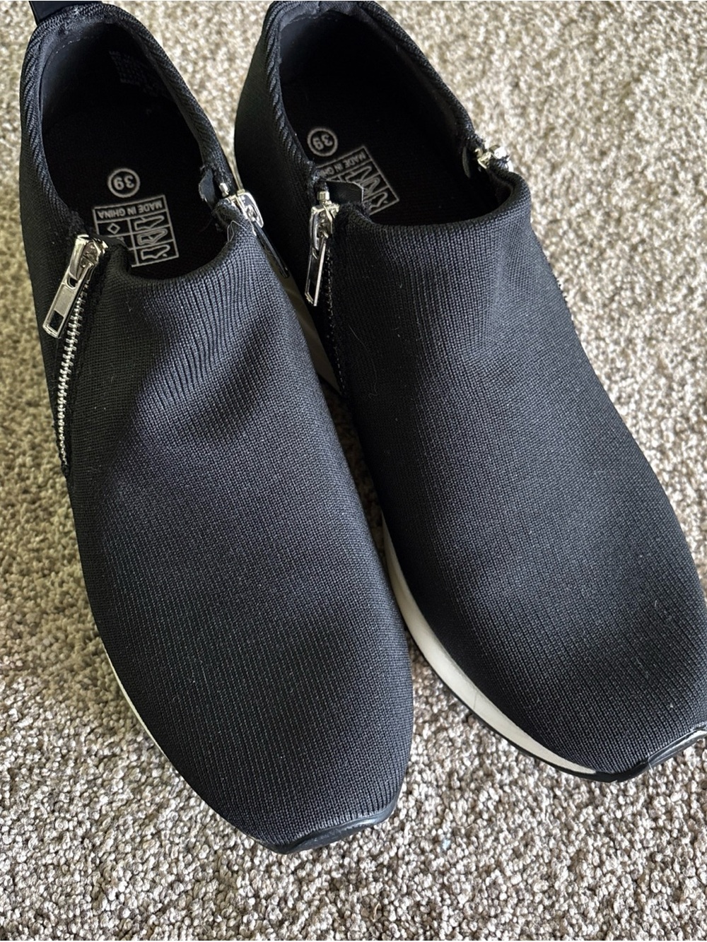 Women Black Woven Sneaker Black Casual Shoe Platform Slip On Side Zip 8.5